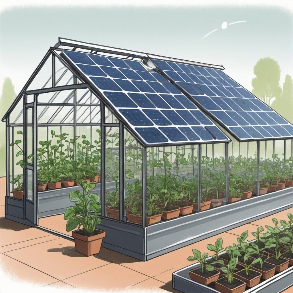 Illustration de serre couverte de panneaux photovoltaique
