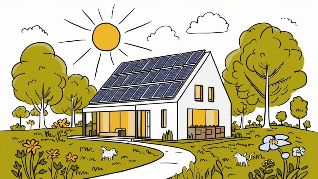 Une illustration d'une maison avec des panneaux solaires