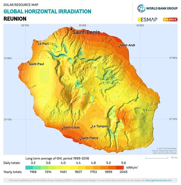 Carte de la réunion montrant l’ensoleillement