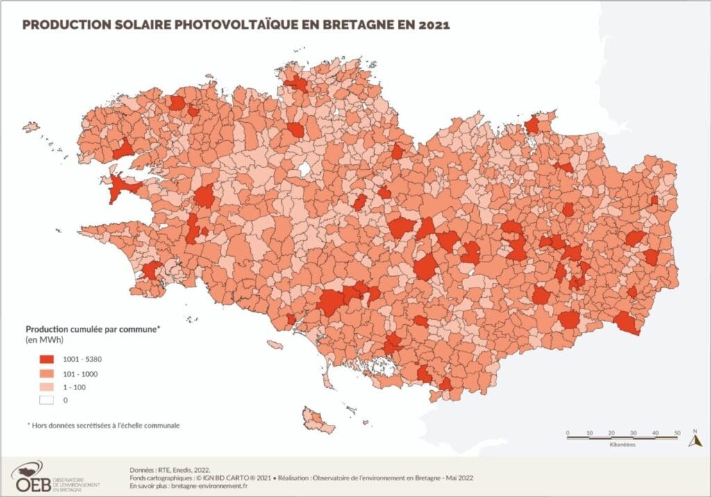 PRODUCTION SOLAIRE PHOTOVOLTAÏQUE EN BRETAGNE EN 2021 - OBSERVATOIRE
DE LENVIRONNEMENT
EN BRETAGNE